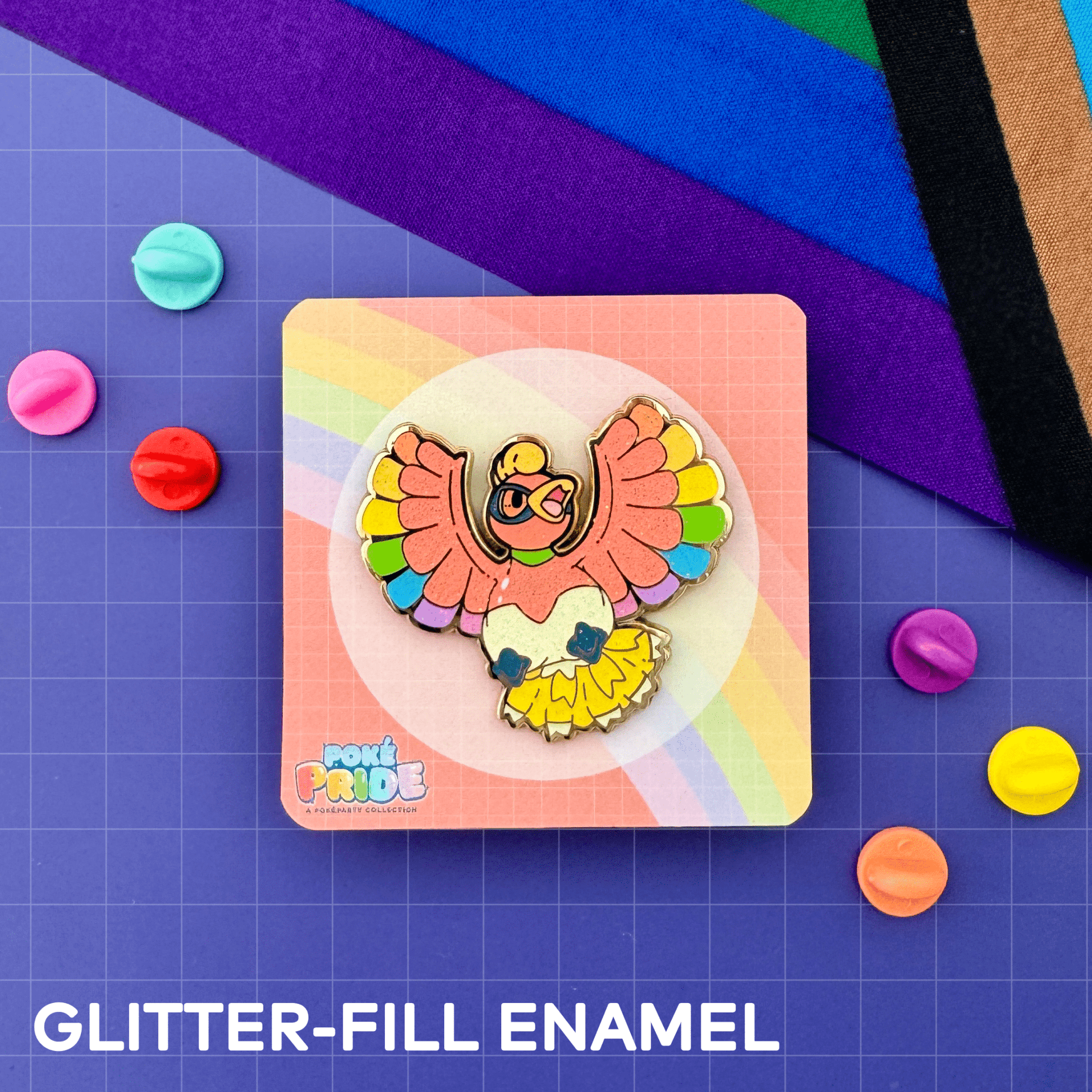 Ho - oh Glitter PokéPRIDE Pin - HeyyoJojo